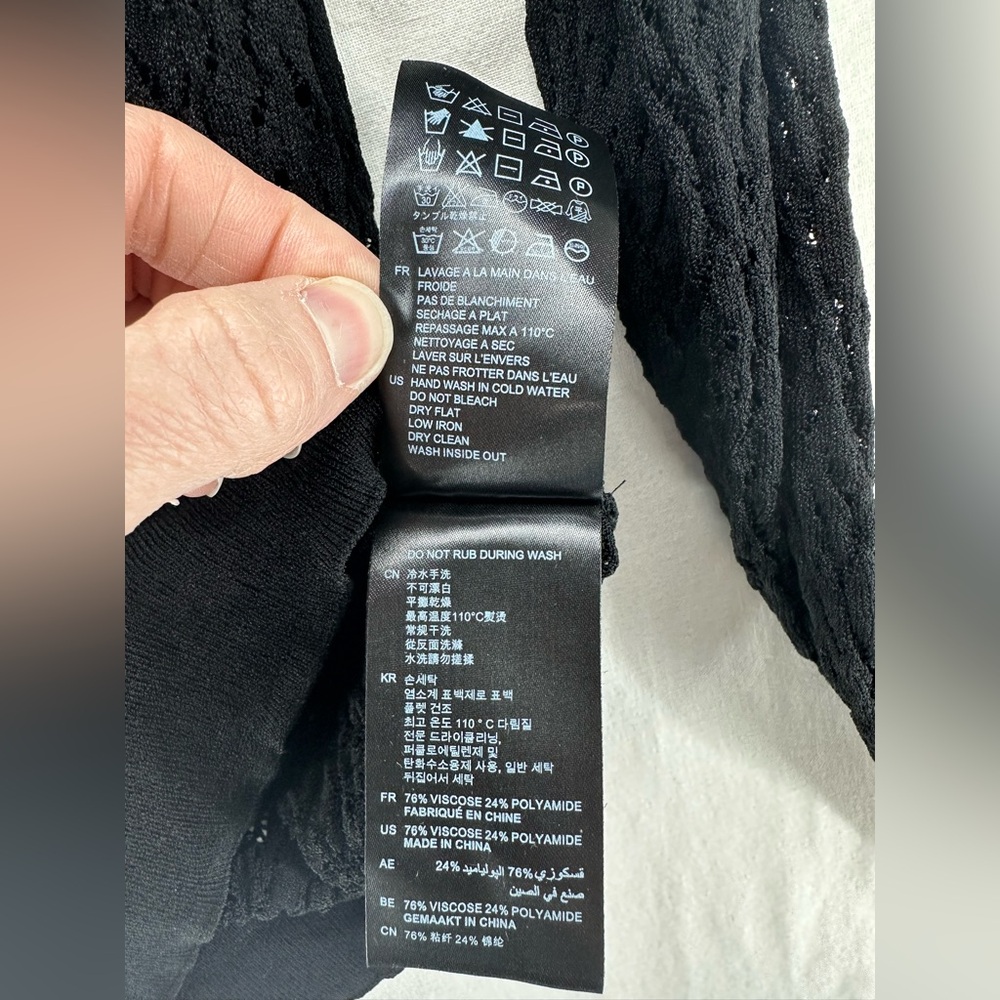 Sandro Open Knit Black Sweater Long Sleeve Cold Shoulder Size 1 Small - Picture 8 of 8